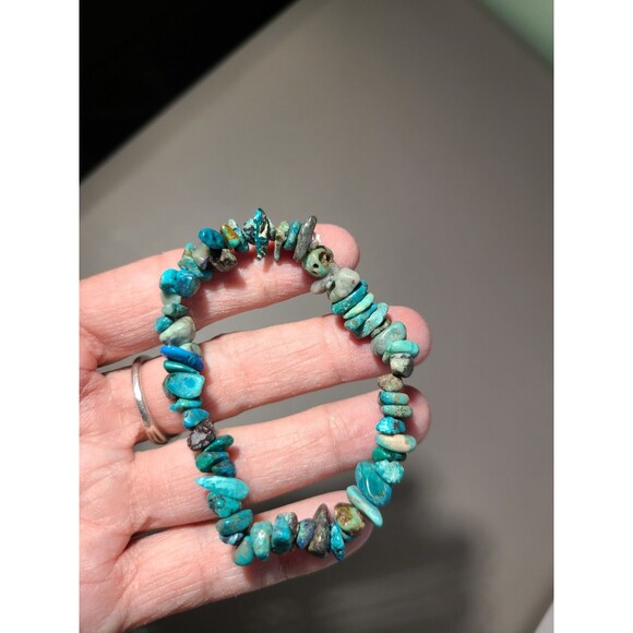 Chrysocolla Chip Bracelet | Natural Gemstone Stretch Boho Healing Jewelry - Picture 3 of 6